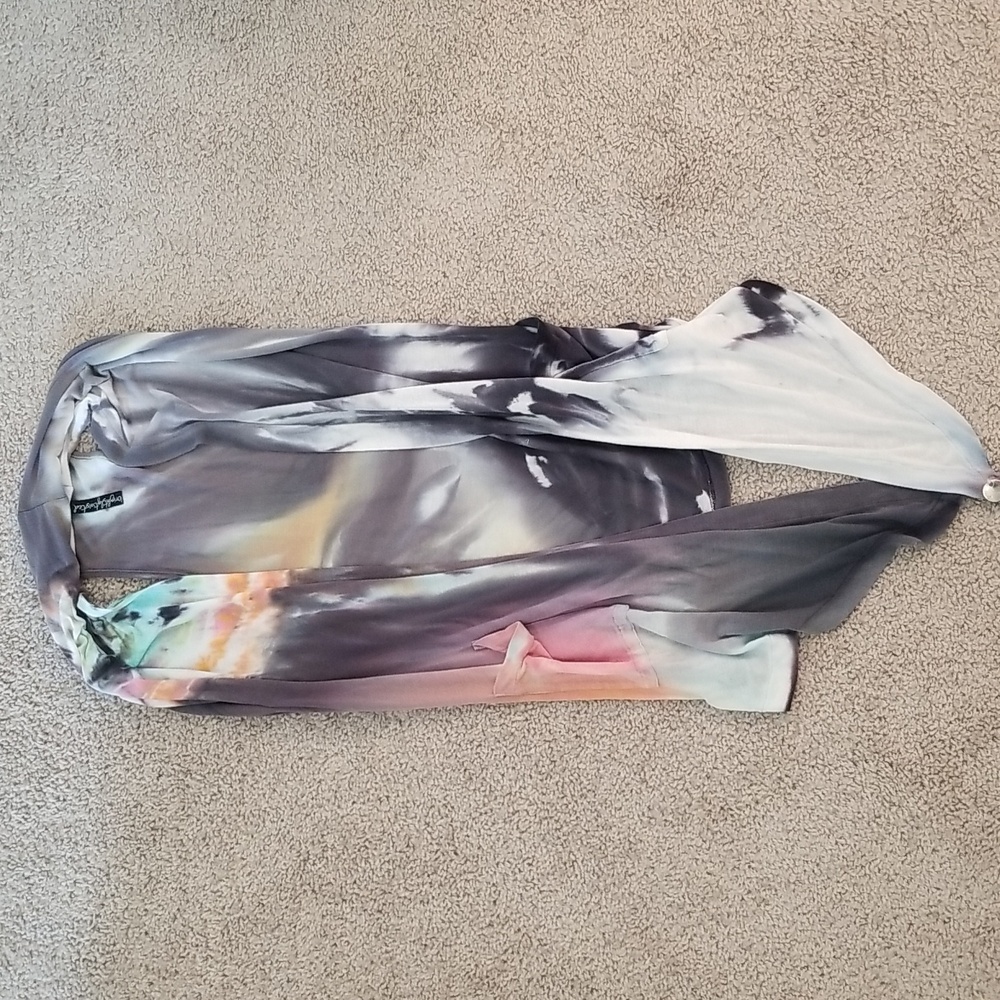 Brightly Twisted Stunning Tie Dye Open Front Sleeveless Boho Cardigan One Size